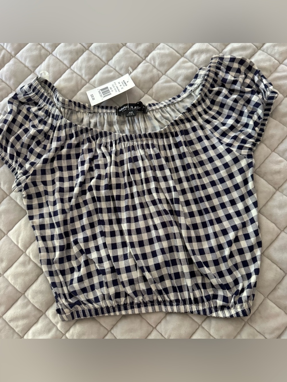 Kohl's Navy and White Gingham Crop Top